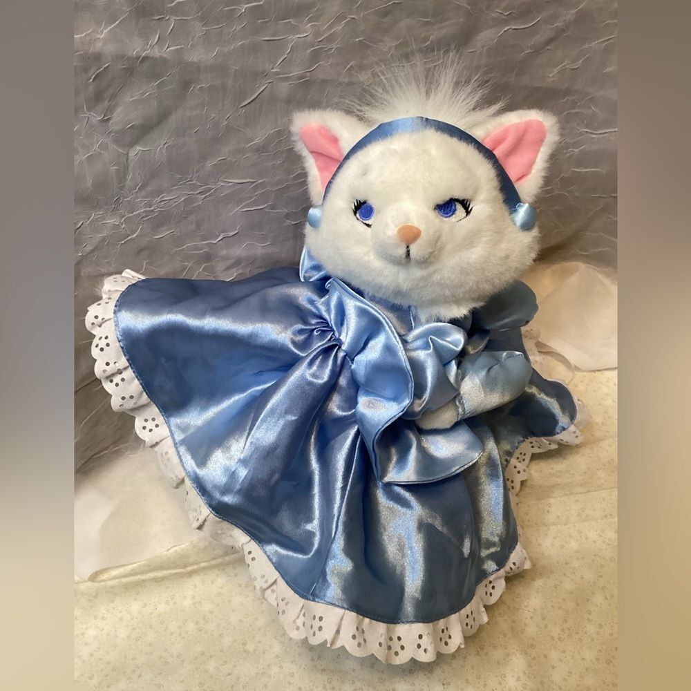 Aristocats Plush Cinderella Marie 9" White Kitten Stuffed Toy Cat in Blue Dress